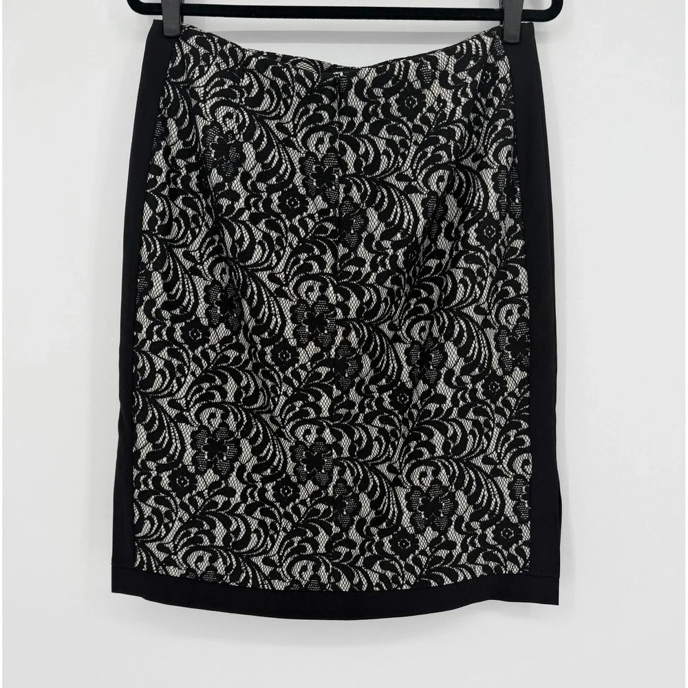Worthington Womens Black Floral Lace Pencil Skirt Side Panel Size 12 Knee Length